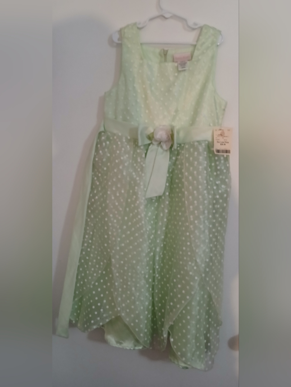 NWT Jenny & Me Light Green Polka Dot Formal Dress with Sash.